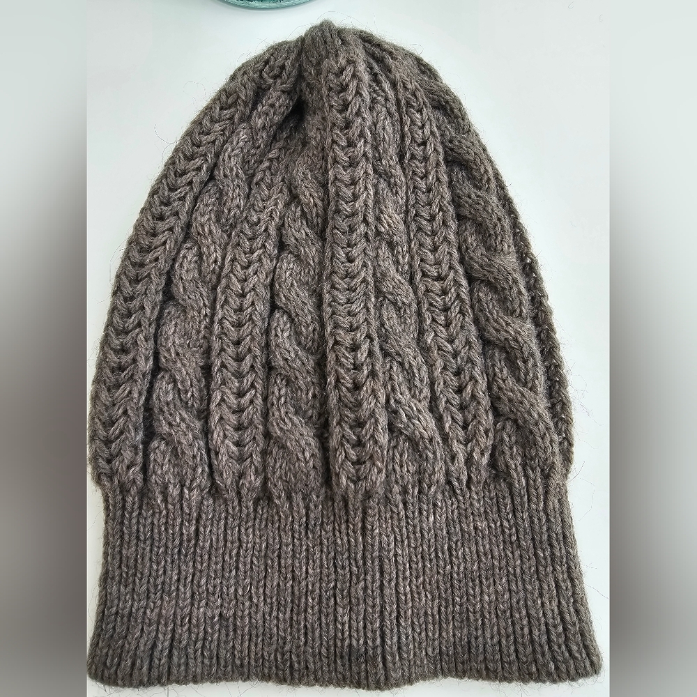 Made in Italy Mohair & Wool Blend Beanie – Cable Knit Slouchy Hat – Taupe Brown - Picture 2 of 5